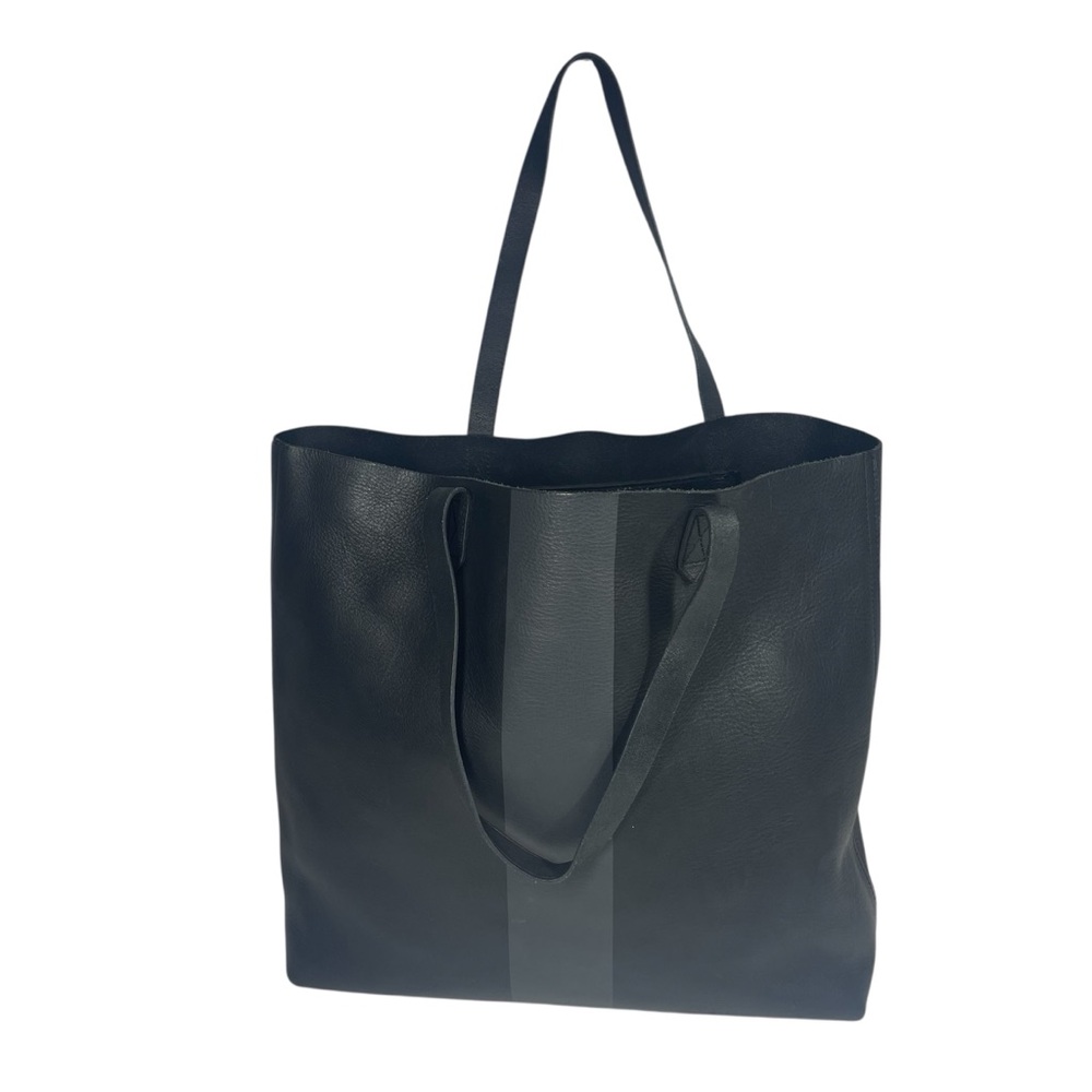 Madewell Paintstripe Transport Tote Large Leather Bag Black Grey Handbag Purse